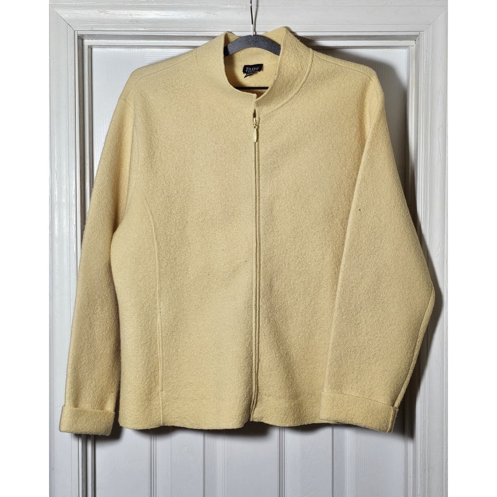 Eileen‎ Fisher Boiled Wool Zipper Front Jacket With Pockets Yellow Size Large